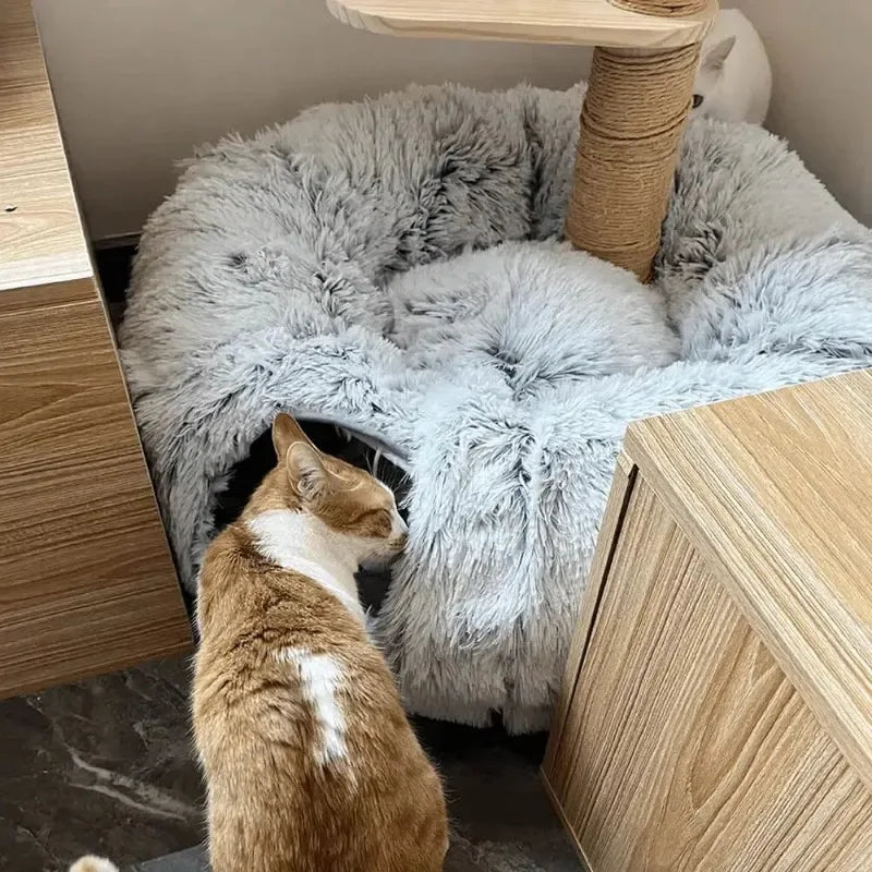 Plush Cat Tunnel Bed – Cozy Donut Bed with Peephole - Pawfectly Heaven