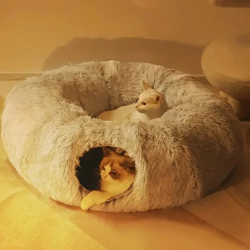 Plush Cat Tunnel Bed – Cozy Donut Bed with Peephole - Pawfectly Heaven